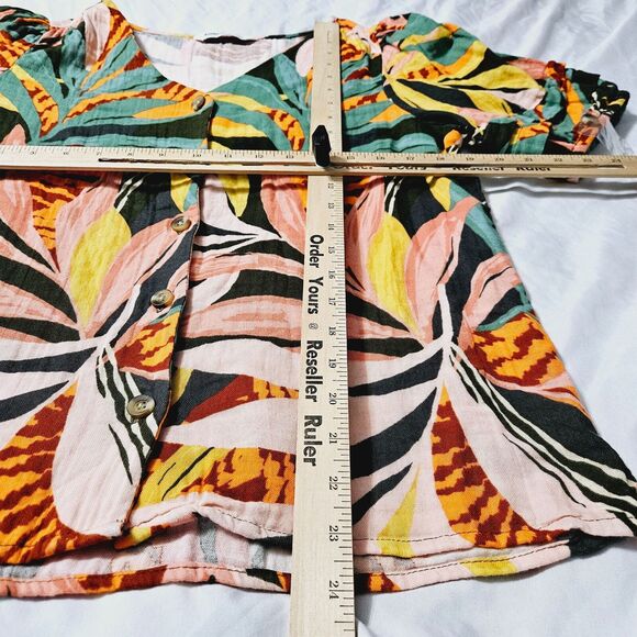 Sonoma Womens Button Up Blouse Multi-Color Size Medium 100% Cotton Short Sleeve - Picture 4 of 14